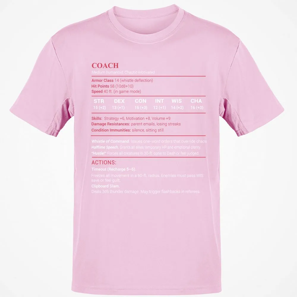 Coach Stats Classic Unisex T-Shirt - Light Pink - 5