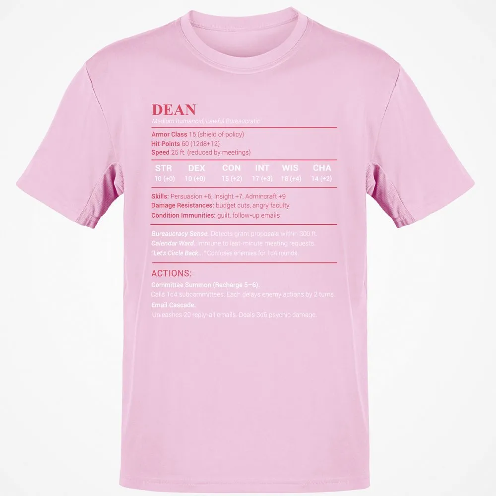 Dean Stats Classic Unisex T-Shirt - Light Pink - 5