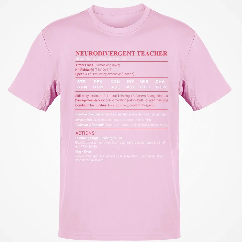 Neurodivergent Teacher Stats Classic Unisex T-Shirt - Light Pink - 5