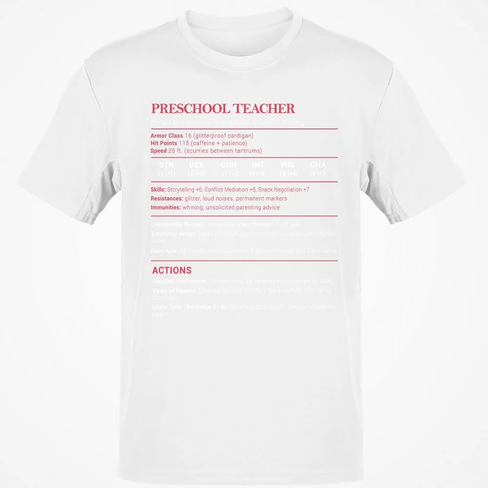 Preschool Teacher Stats Classic Unisex T-Shirt - White - 12