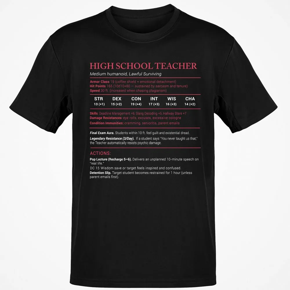 High School Teacher Stats Classic Unisex T-Shirt - Black - 1