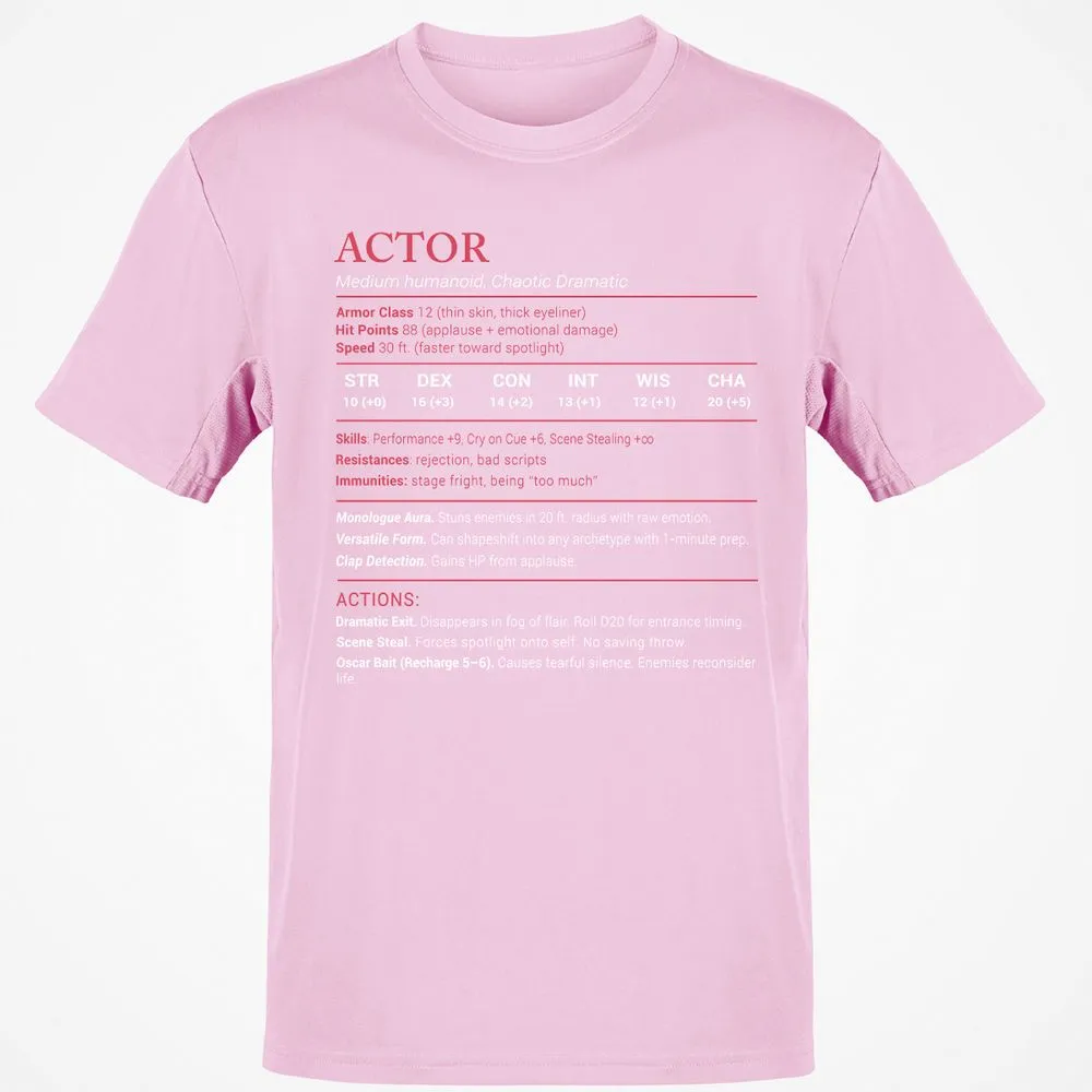Actor Stats Classic Unisex T-Shirt - Light Pink - 5