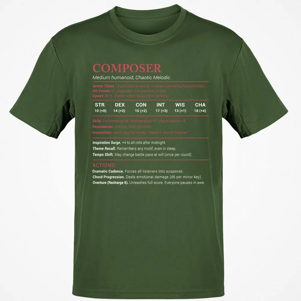 Composer Stats Classic Unisex T-Shirt - Military Green - 6