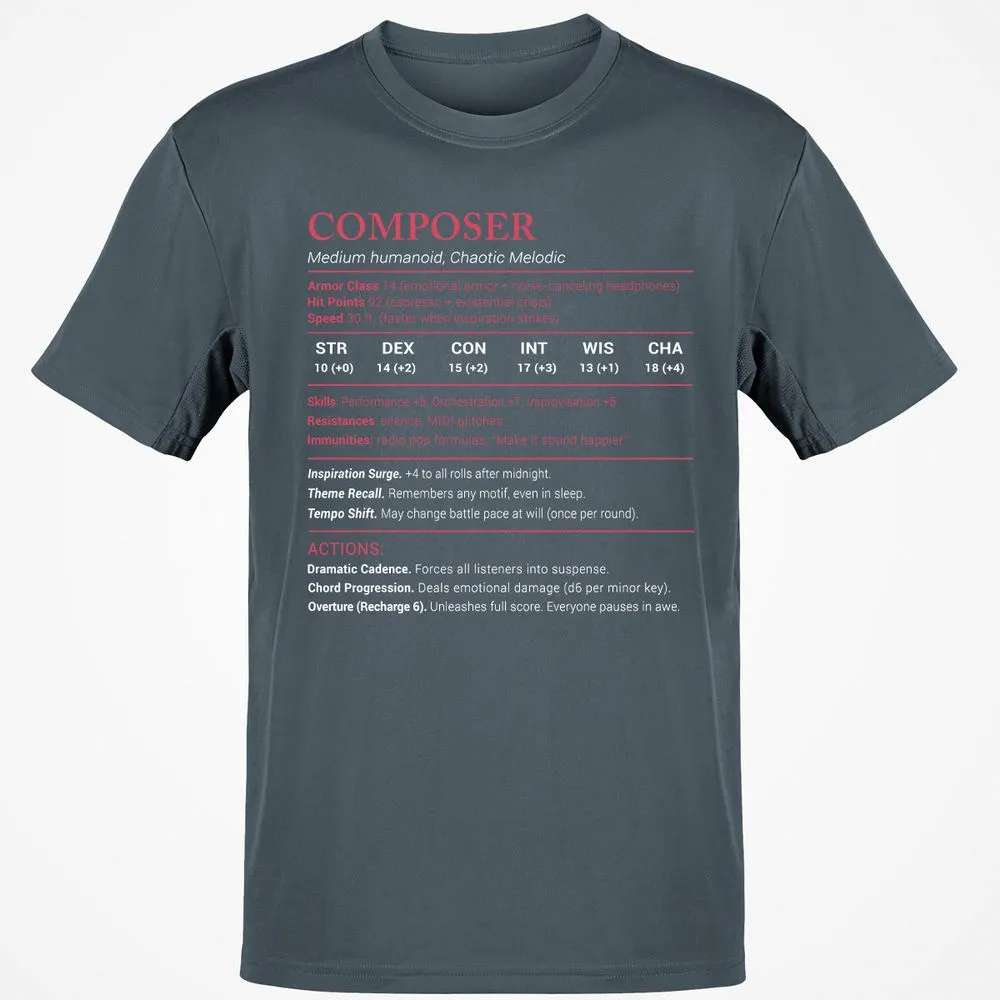 Composer Stats Classic Unisex T-Shirt - Charcoal - 3