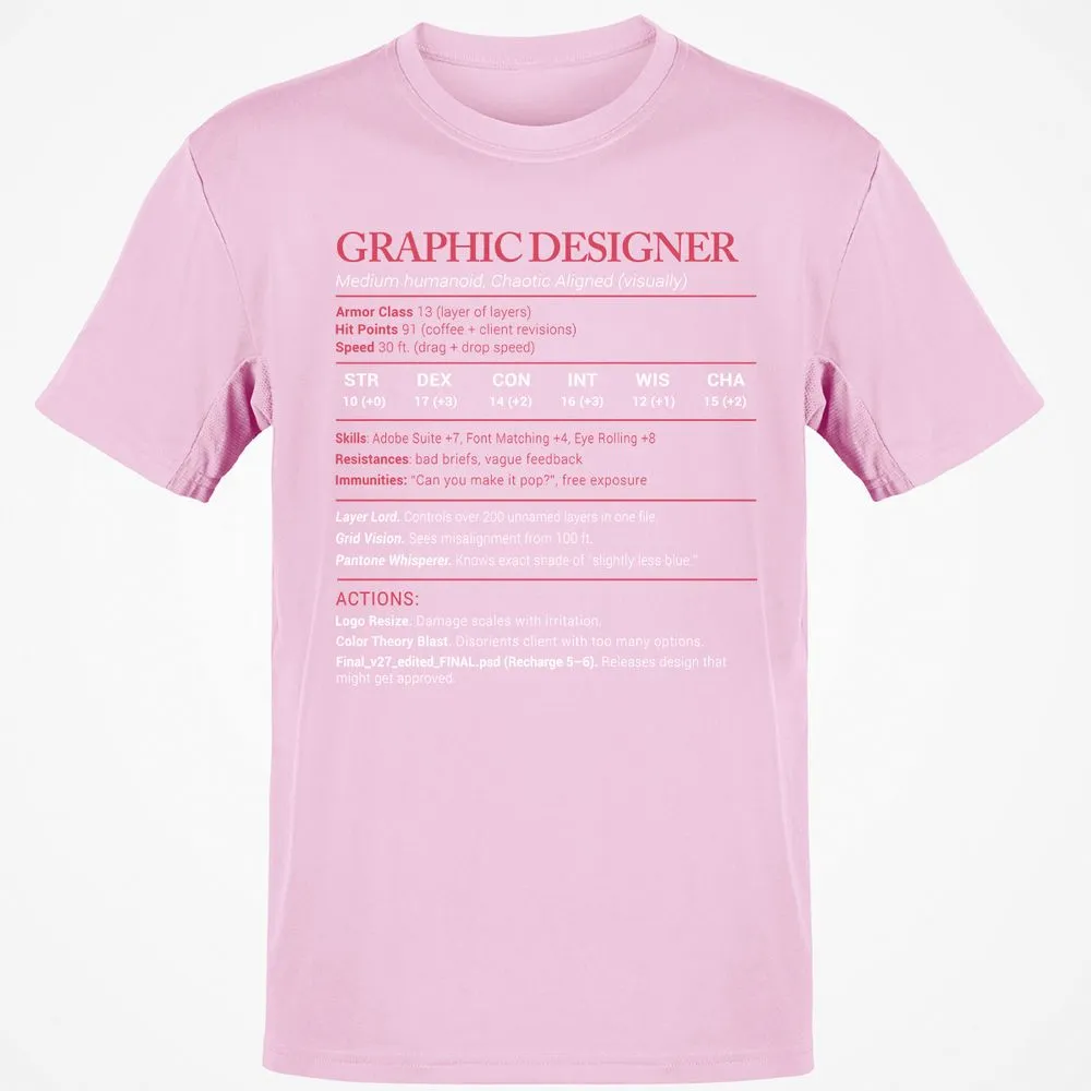 Graphic Designer Stats Classic Unisex T-Shirt - Light Pink - 5