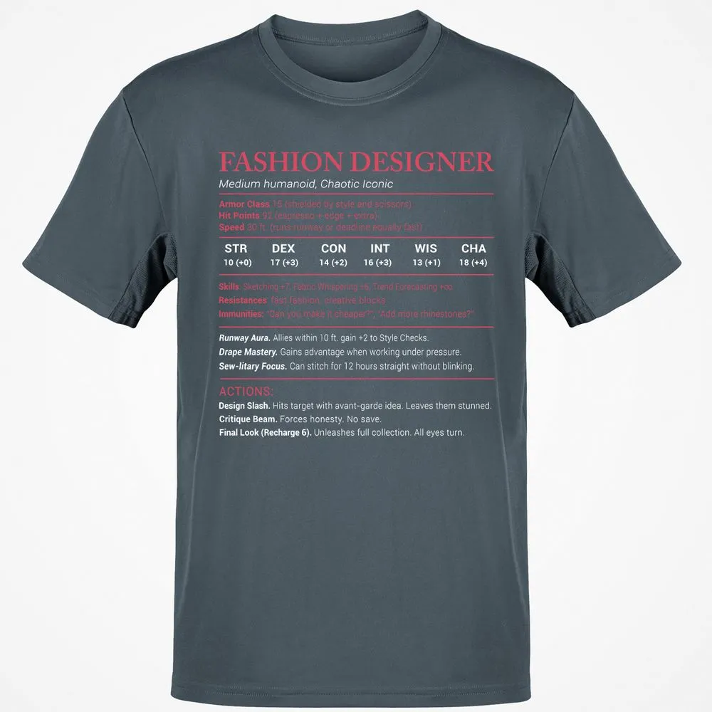 Fashion Designer Stats Classic Unisex T-Shirt - Charcoal - 3