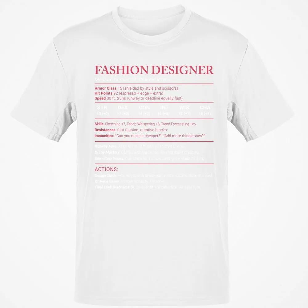 Fashion Designer Stats Classic Unisex T-Shirt - White - 12