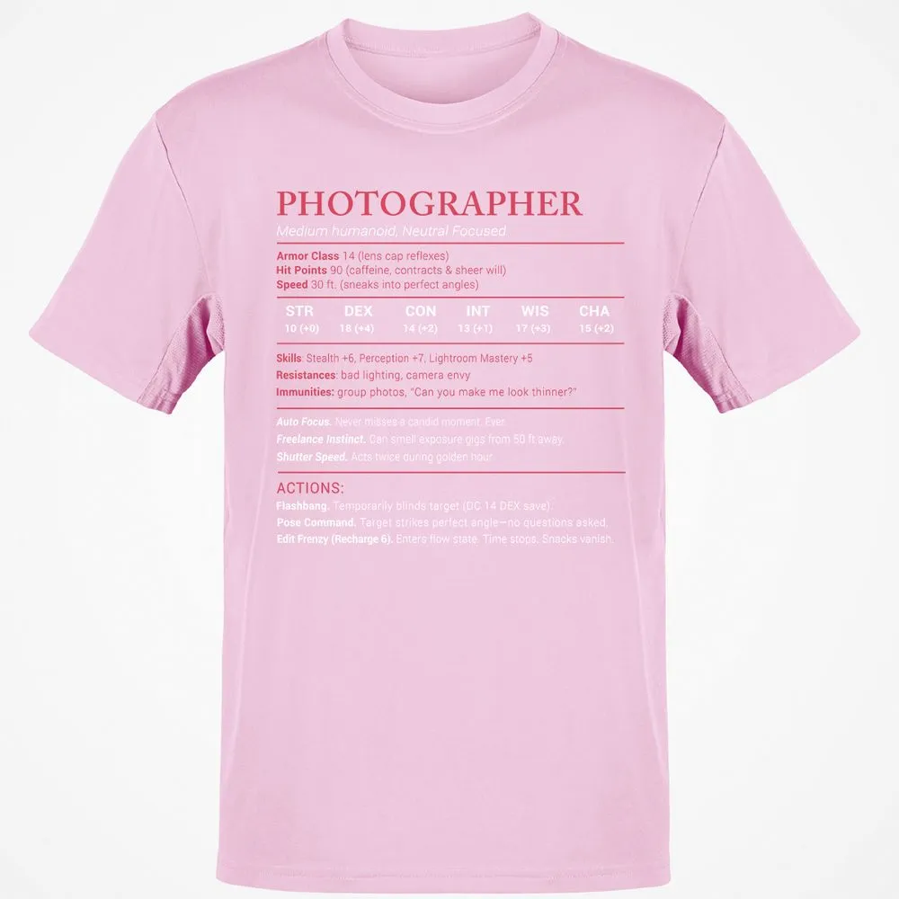Photographer Stats Classic Unisex T-Shirt - Light Pink - 5