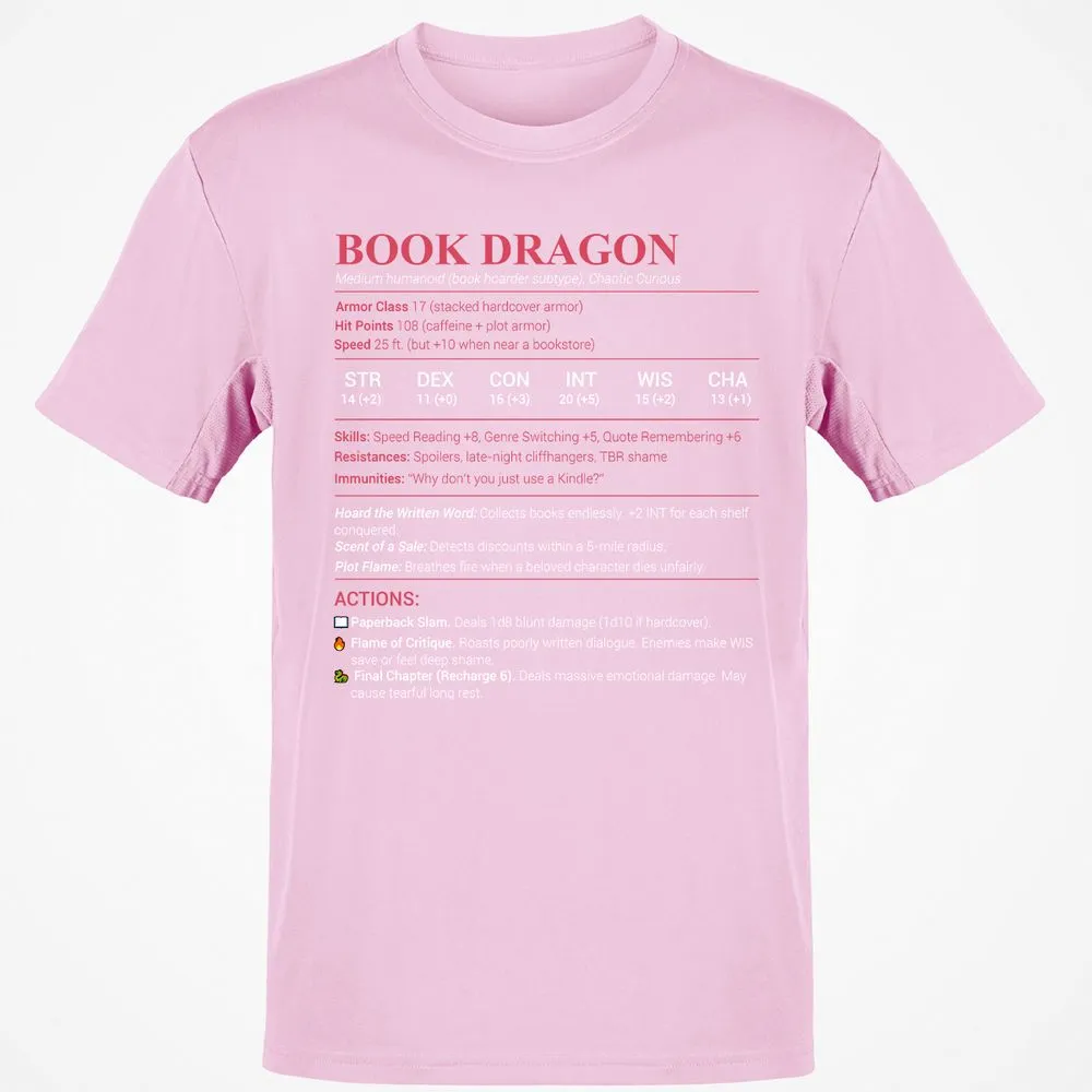 Book Dragon Stats Classic Unisex T-Shirt - Light Pink - 5