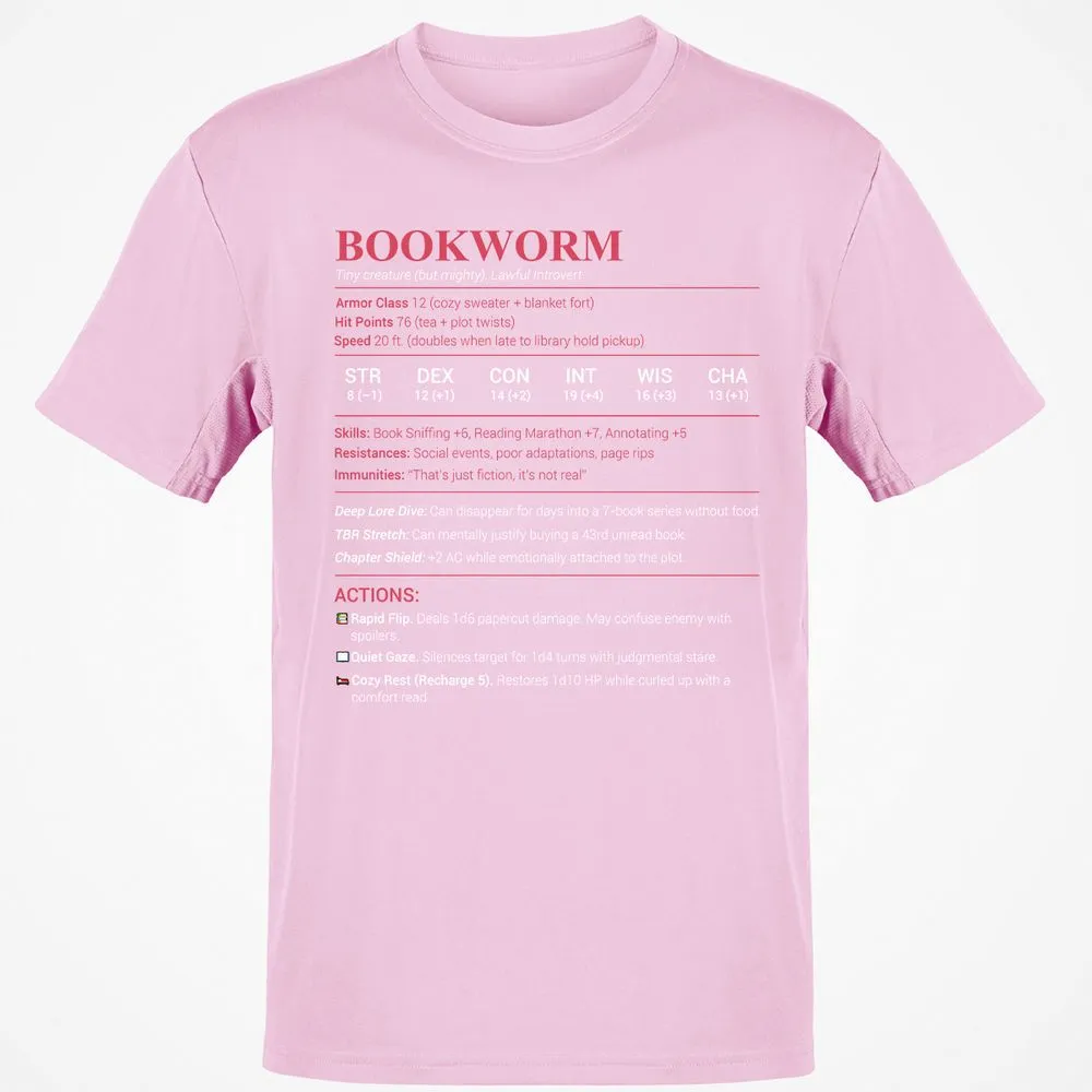 Bookworm Stats Classic Unisex T-Shirt - Light Pink - 5