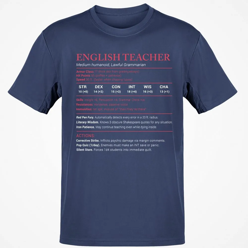 English Teacher Stats Classic Unisex T-Shirt - Navy - 7