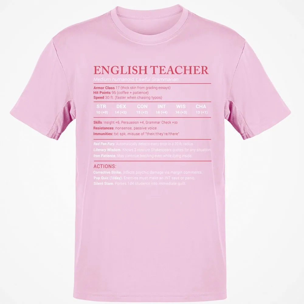 English Teacher Stats Classic Unisex T-Shirt - Light Pink - 5