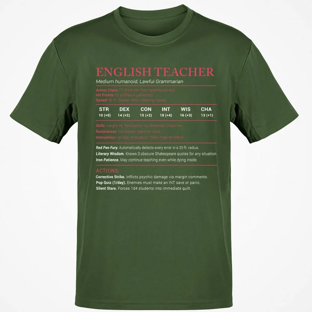 English Teacher Stats Classic Unisex T-Shirt - Military Green - 6