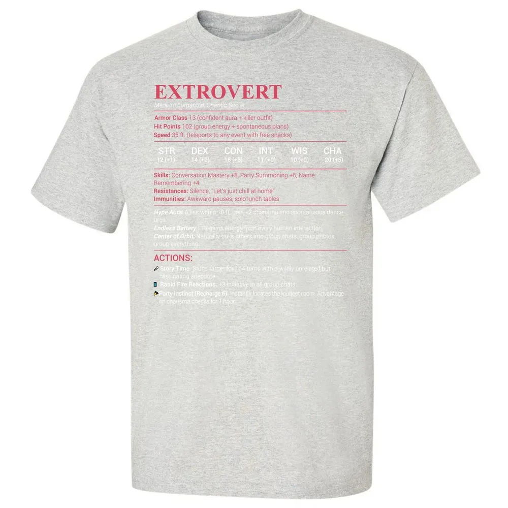 Extrovert Stats Classic Unisex T-Shirt - Ash - 2