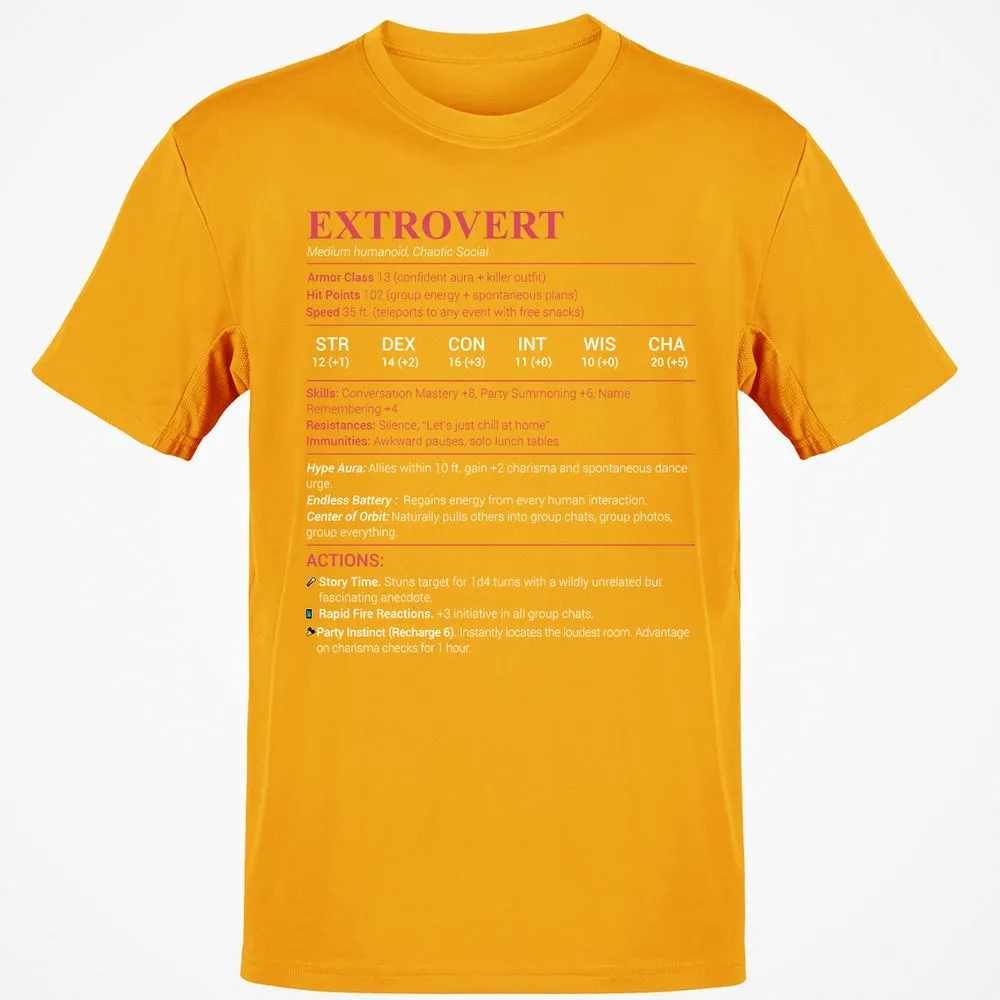 Extrovert Stats Classic Unisex T-Shirt - Gold - 4