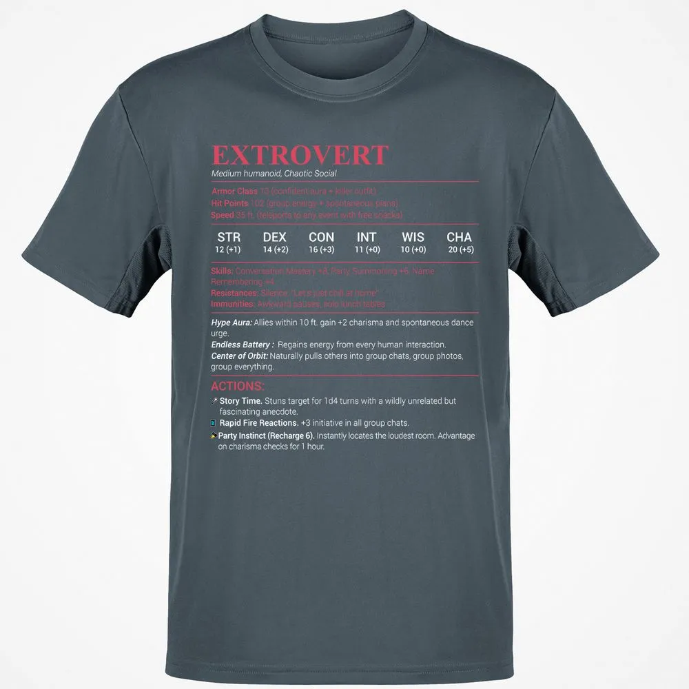 Extrovert Stats Classic Unisex T-Shirt - Charcoal - 3