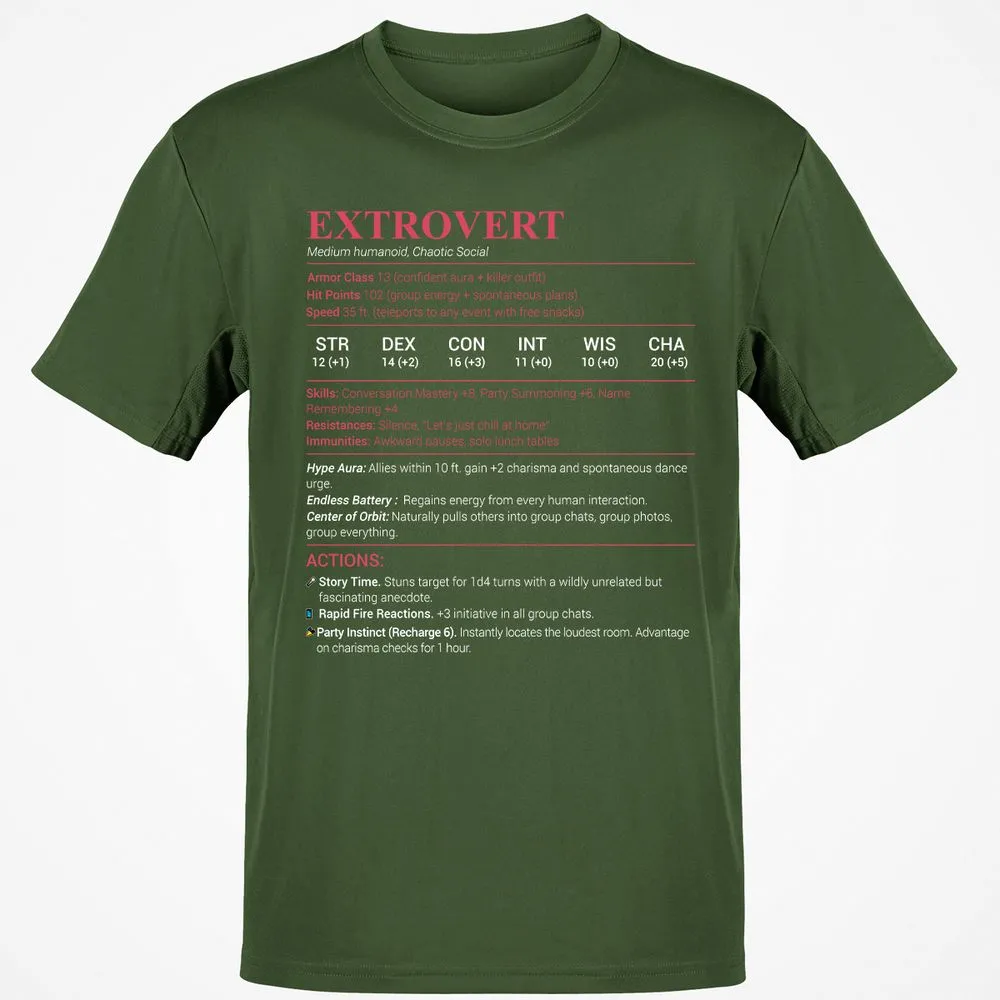Extrovert Stats Classic Unisex T-Shirt - Military Green - 6