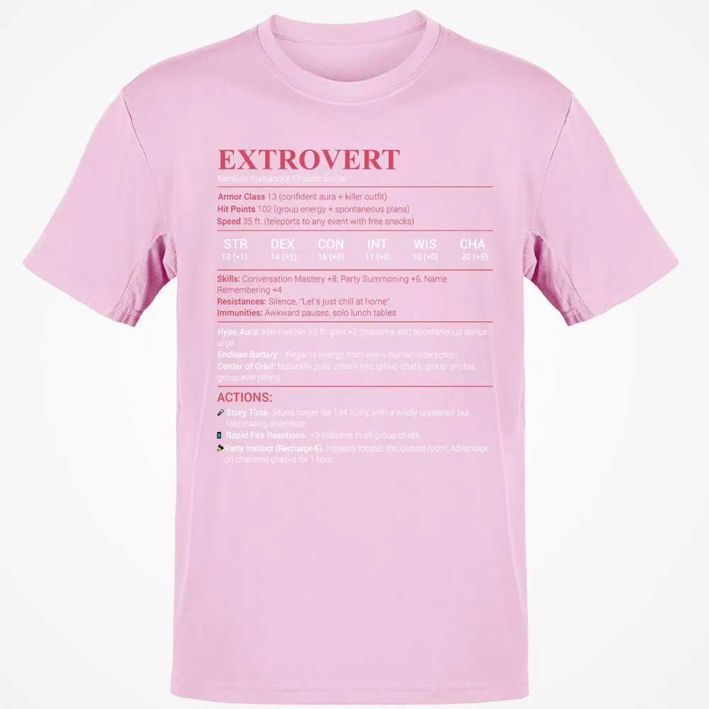 Extrovert Stats Classic Unisex T-Shirt - Light Pink - 5