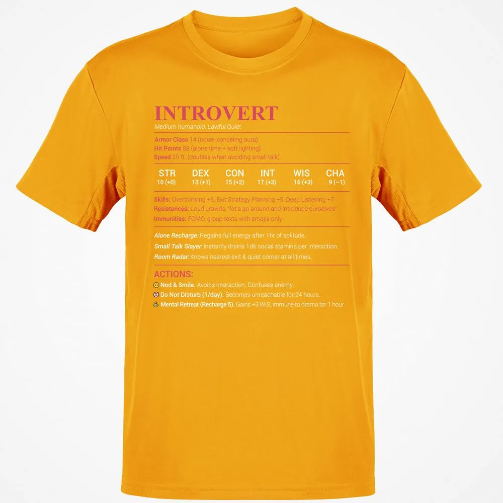 Introvert Stats Classic Unisex T-Shirt - Gold - 4