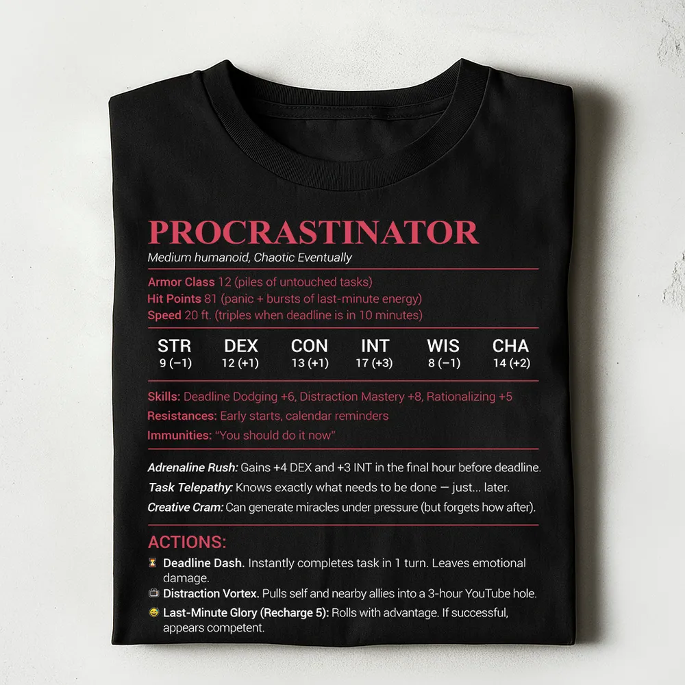 Procrastinator Stats Classic Unisex T-Shirt - 1
