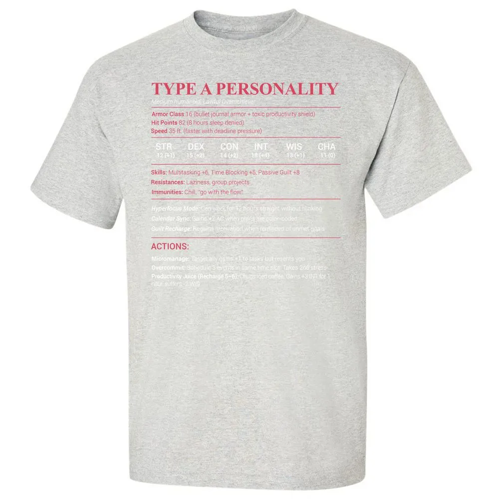 Type A Stats Classic Unisex T-Shirt - Ash - 2