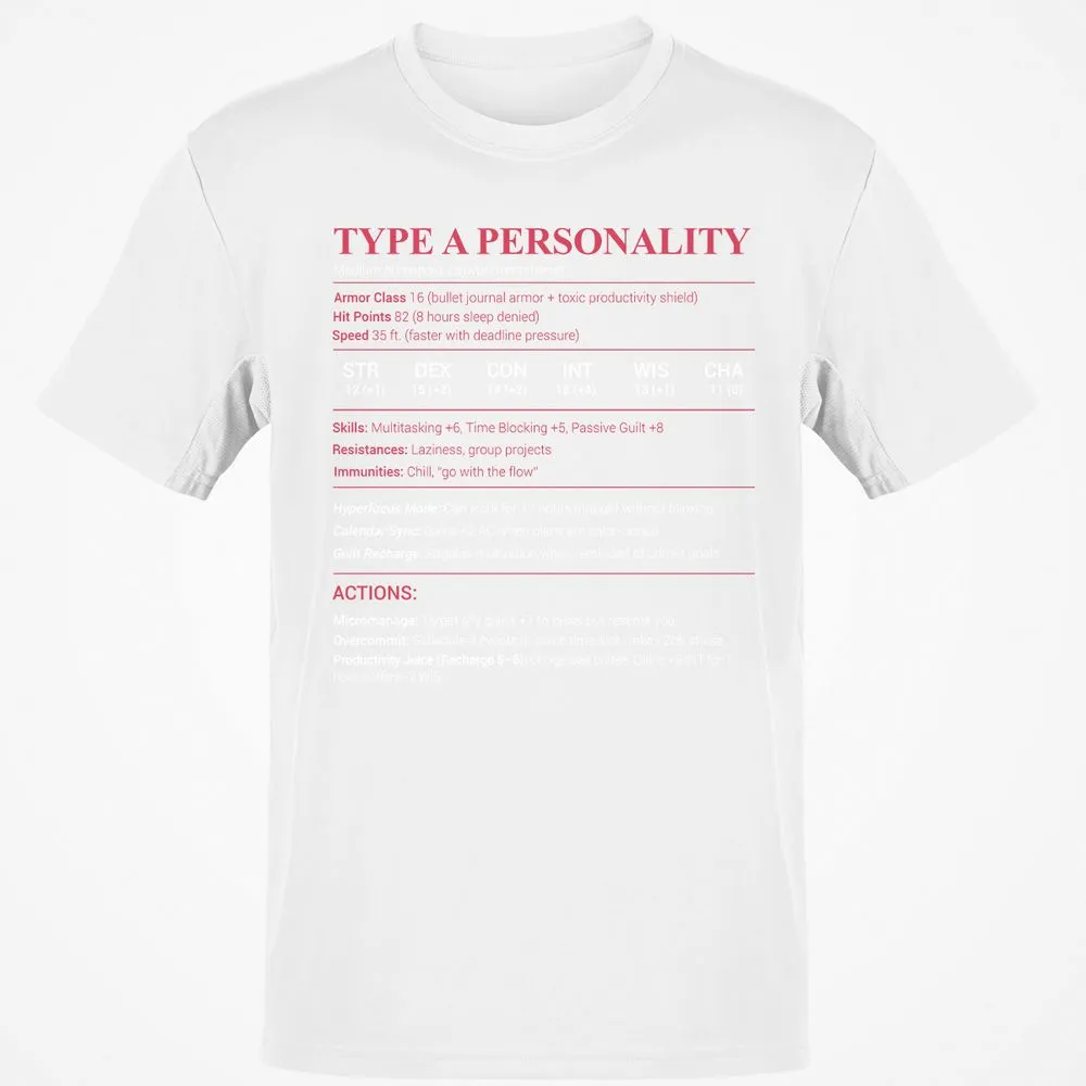 Type A Stats Classic Unisex T-Shirt - White - 12