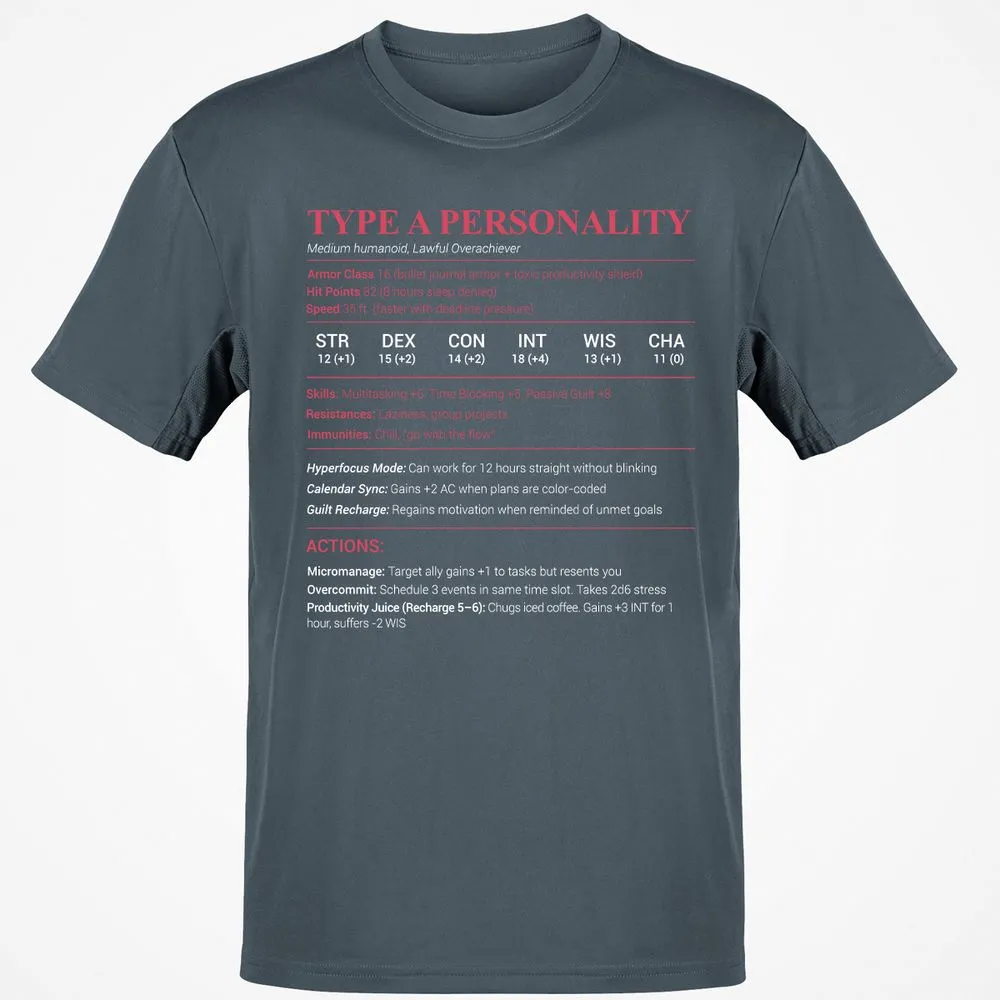 Type A Stats Classic Unisex T-Shirt - Charcoal - 3