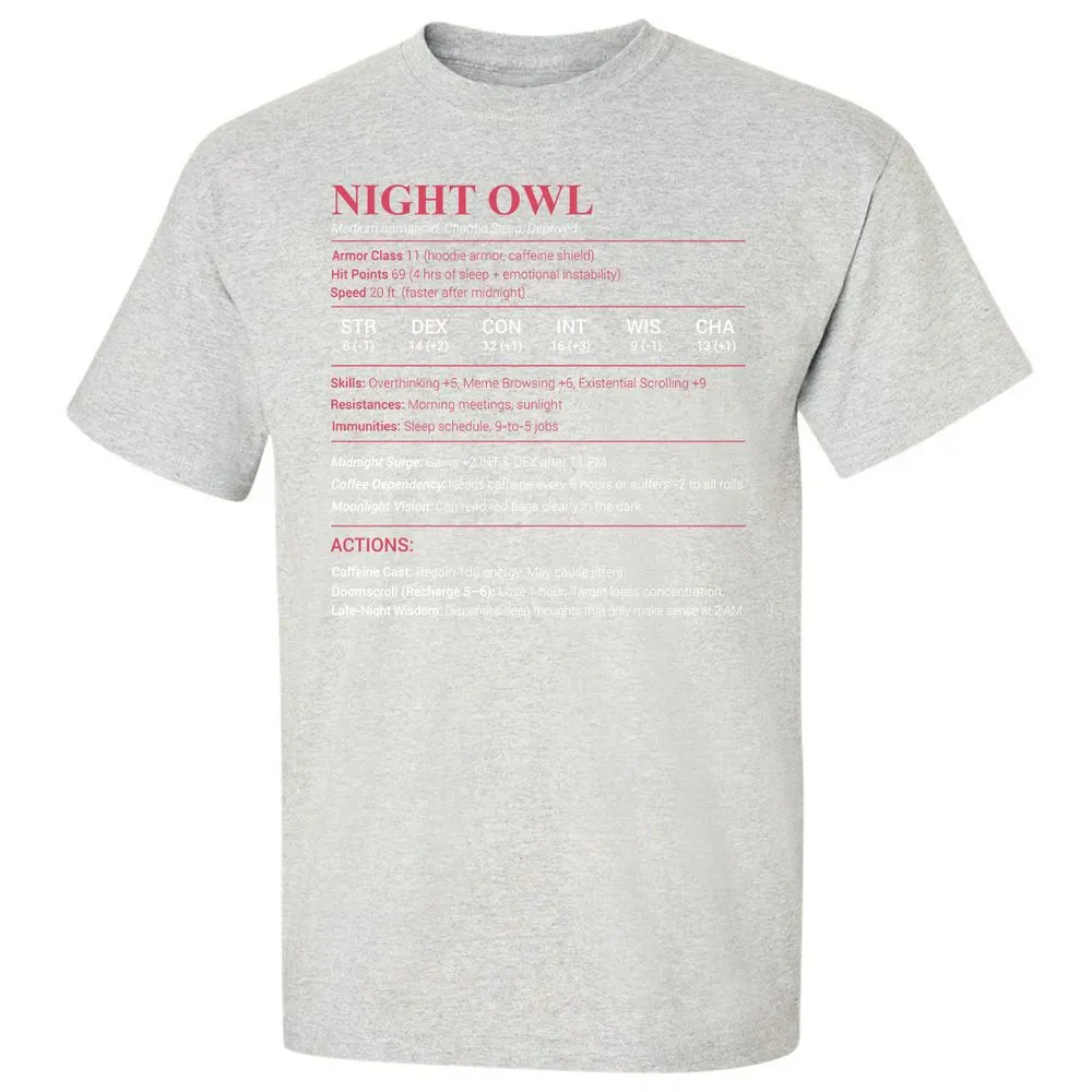 Night Owl Stats Classic Unisex T-Shirt - Ash - 2