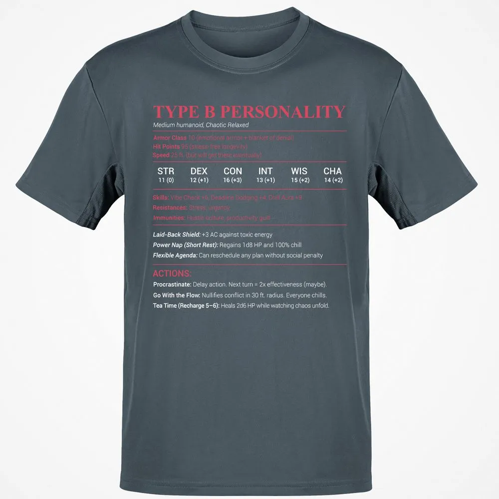 Type B Stats Classic Unisex T-Shirt - Charcoal - 3