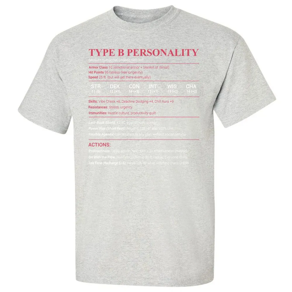 Type B Stats Classic Unisex T-Shirt - Ash - 2
