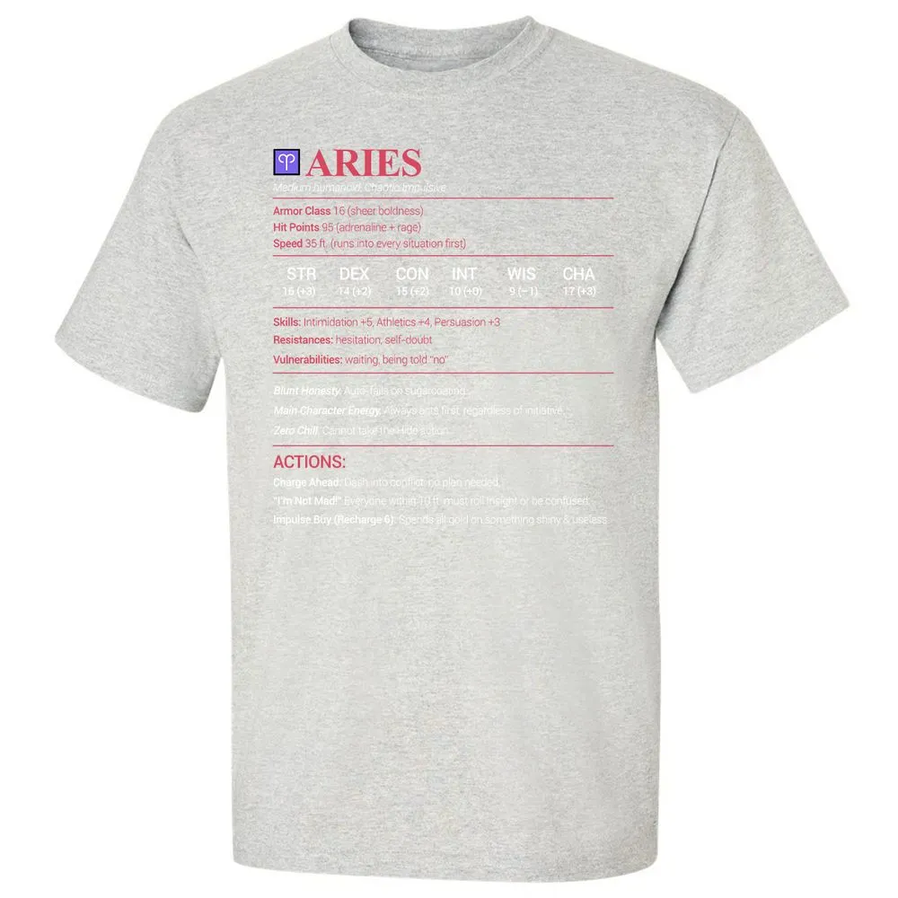 Aries Stats Classic Unisex T-Shirt - Ash - 2