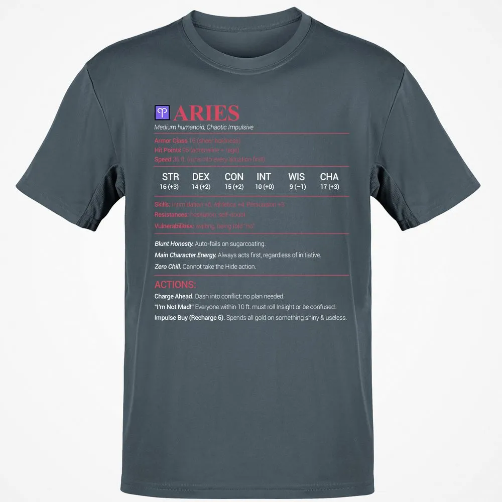 Aries Stats Classic Unisex T-Shirt - Charcoal - 3
