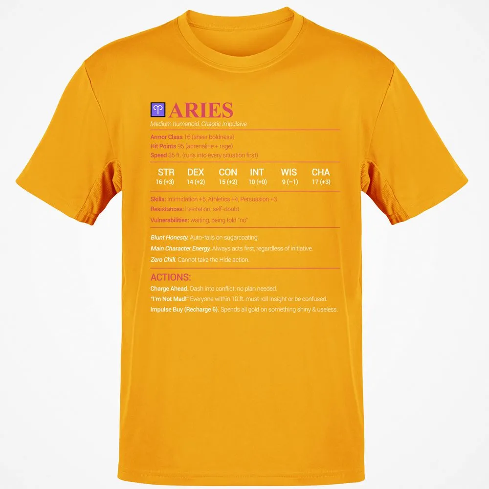 Aries Stats Classic Unisex T-Shirt - Gold - 4