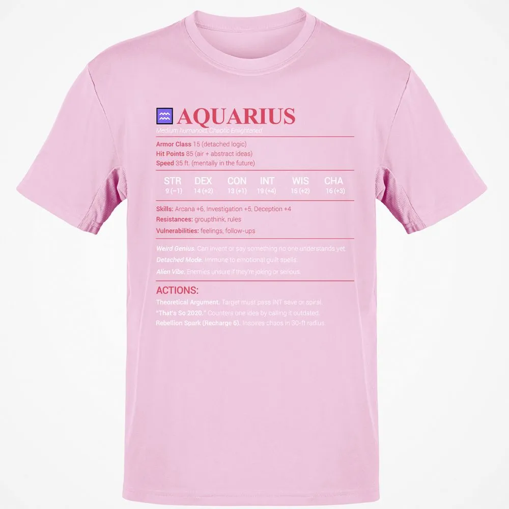 Aquarius Stats Classic Unisex T-Shirt - Light Pink - 5