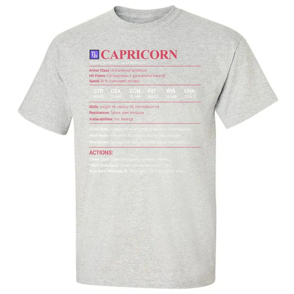 Capricorn Stats Classic Unisex T-Shirt - Ash - 2