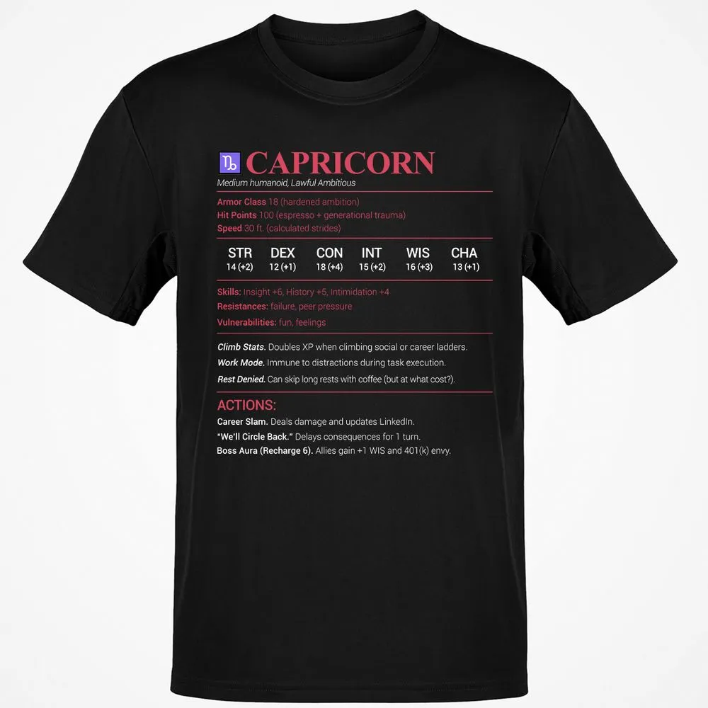 Capricorn Stats Classic Unisex T-Shirt - Black - 1