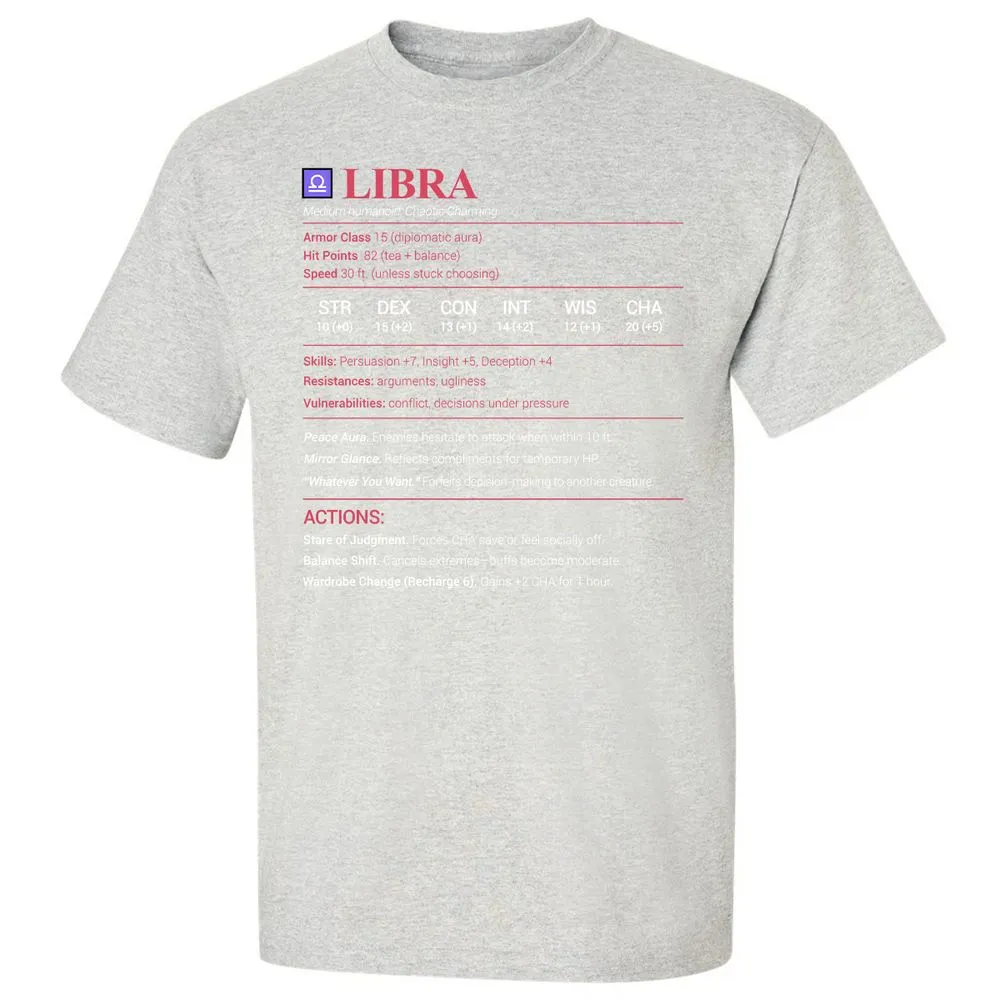 Libra Stats Classic Unisex T-Shirt - Ash - 2
