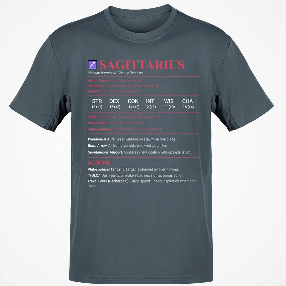 Sagittarius Stats Classic Unisex T-Shirt - Charcoal - 3
