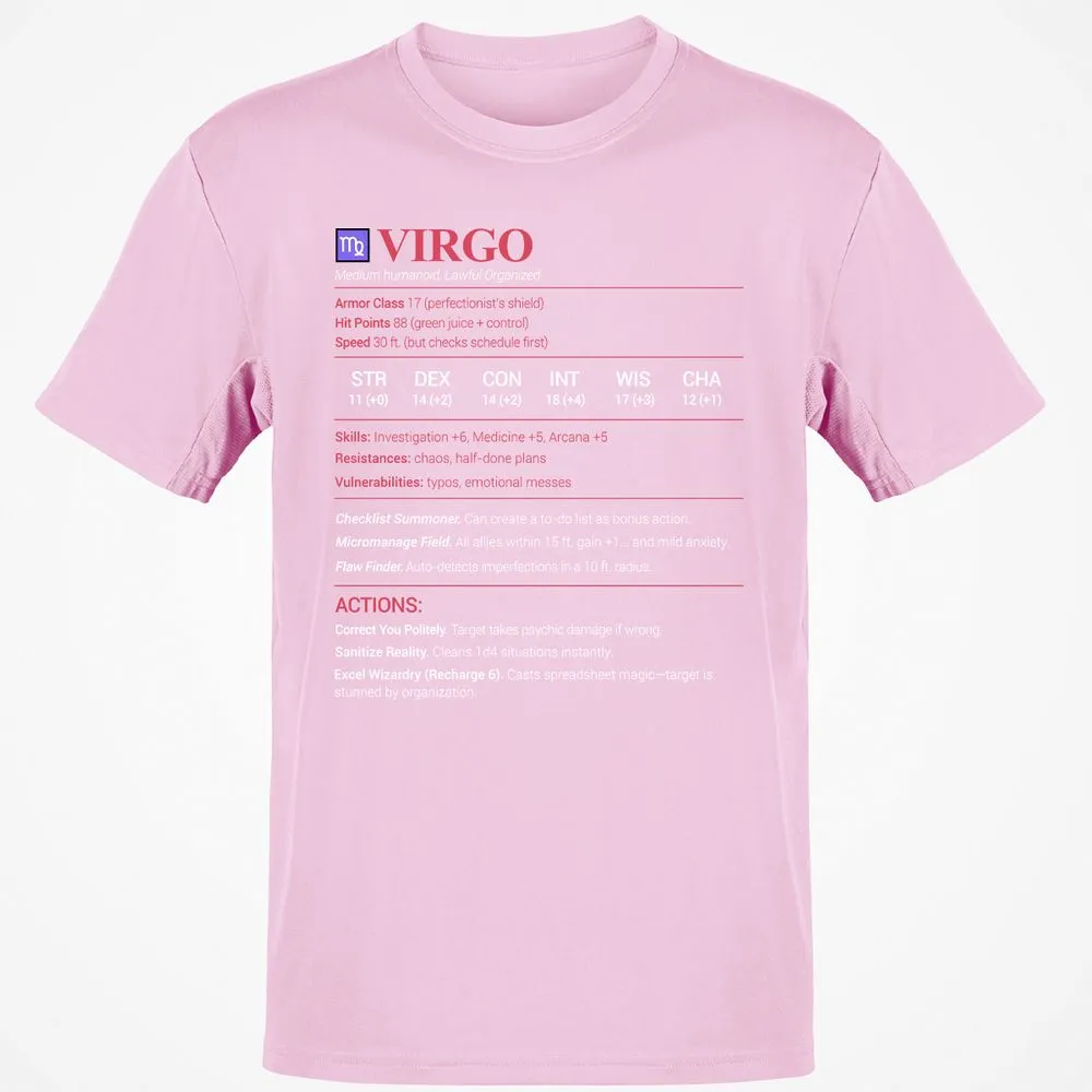 Virgo Stats Classic Unisex T-Shirt - Light Pink - 5