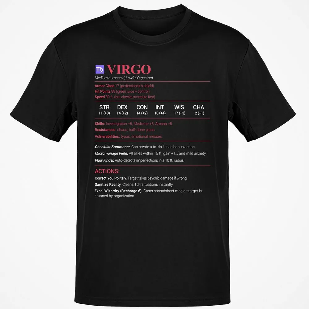 Virgo Stats Classic Unisex T-Shirt - Black - 1