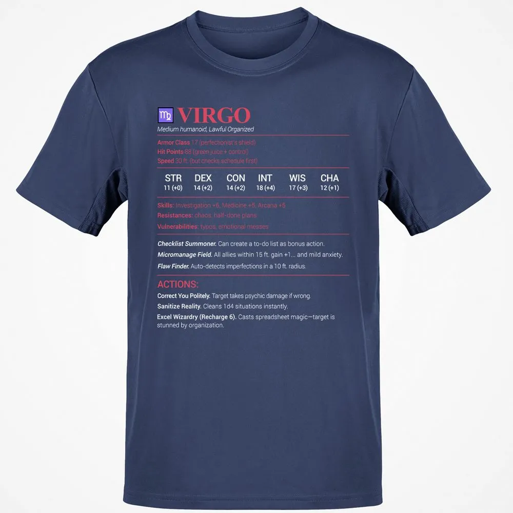 Virgo Stats Classic Unisex T-Shirt - Navy - 7