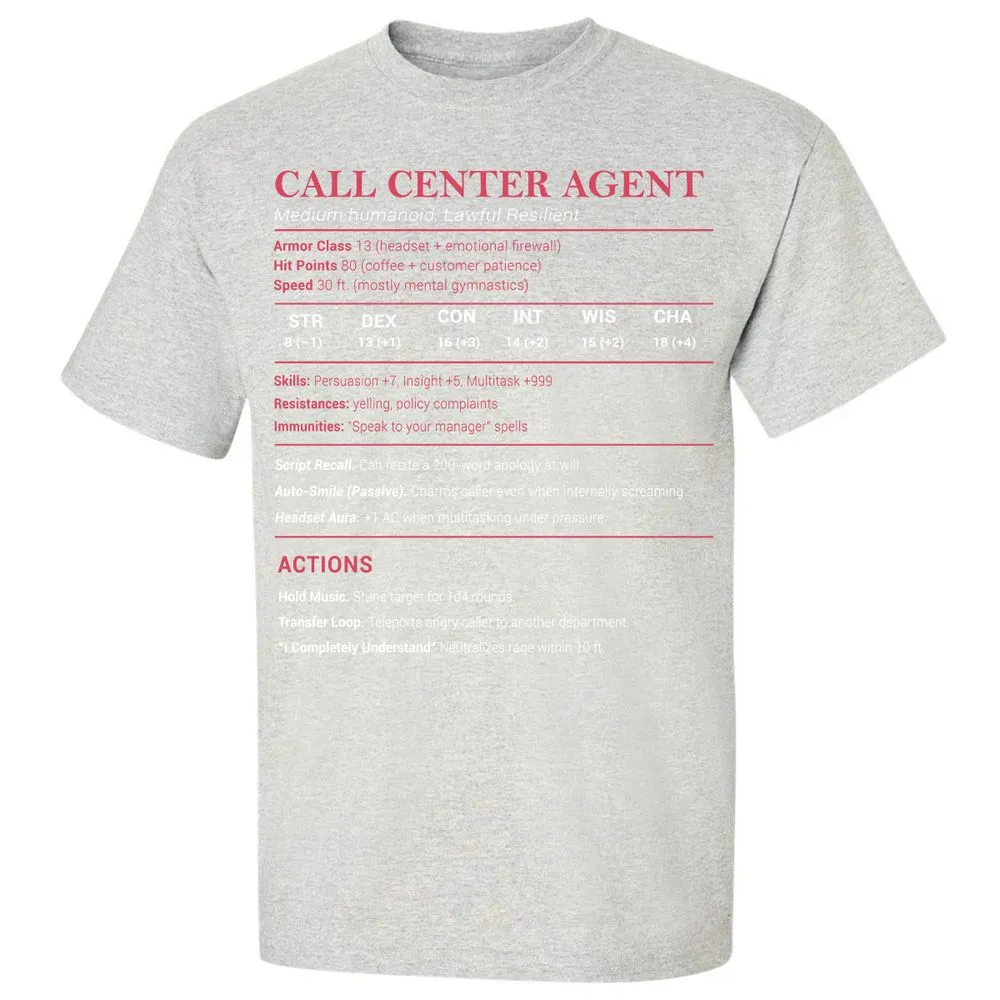 Call Center Agent Stats Classic Unisex T-Shirt - Ash - 2