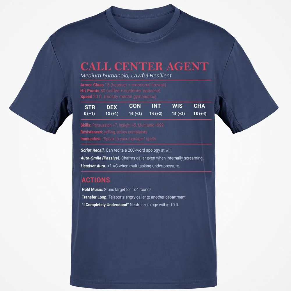 Call Center Agent Stats Classic Unisex T-Shirt - Navy - 7