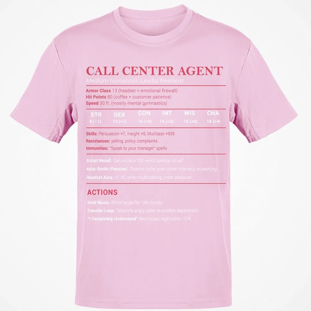 Call Center Agent Stats Classic Unisex T-Shirt - Light Pink - 5