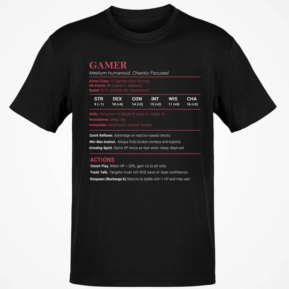 Gamer Stats Classic Unisex T-Shirt - Black - 1