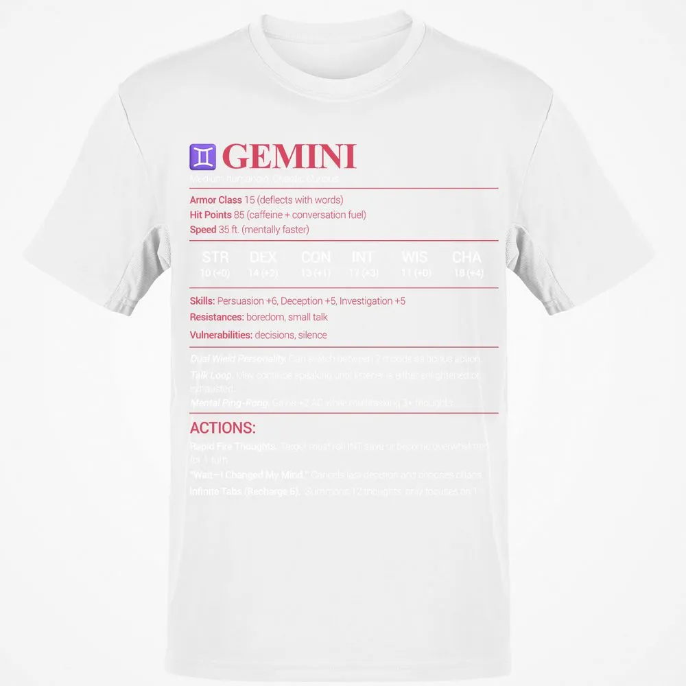 Gemini Stats Classic Unisex T-Shirt - White - 12