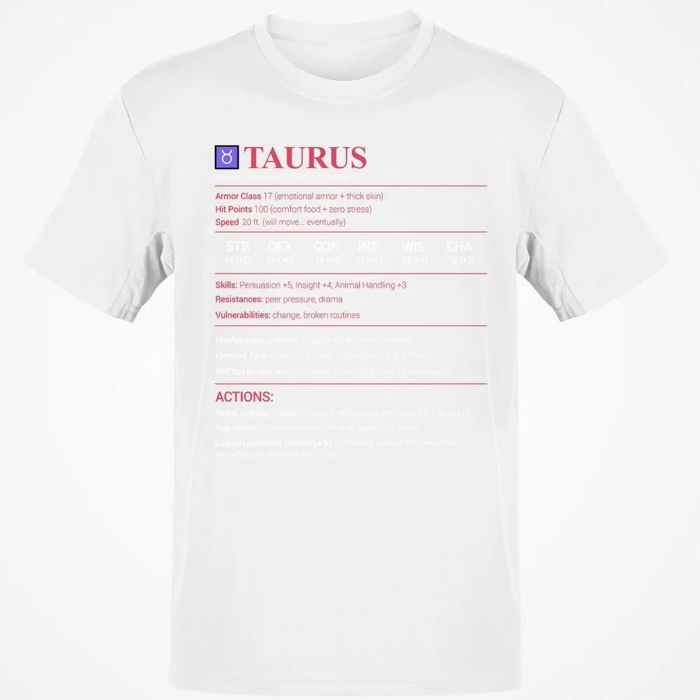 Taurus Stats Classic Unisex T-Shirt - White - 12