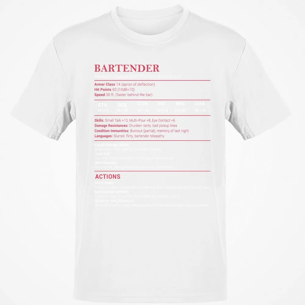 Bartender Stats Classic Unisex T-Shirt - White - 12