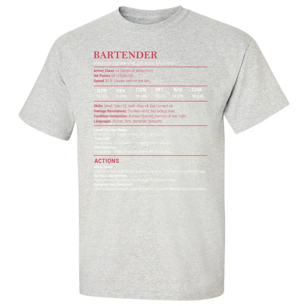 Bartender Stats Classic Unisex T-Shirt - Ash - 2