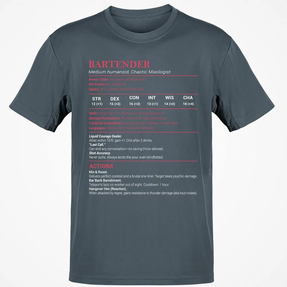 Bartender Stats Classic Unisex T-Shirt - Charcoal - 3